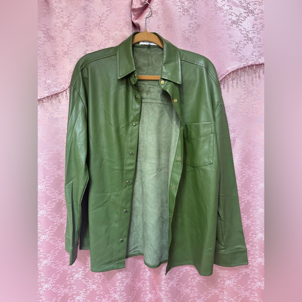 WeWoreWhat Olive Green Pleather Shacket